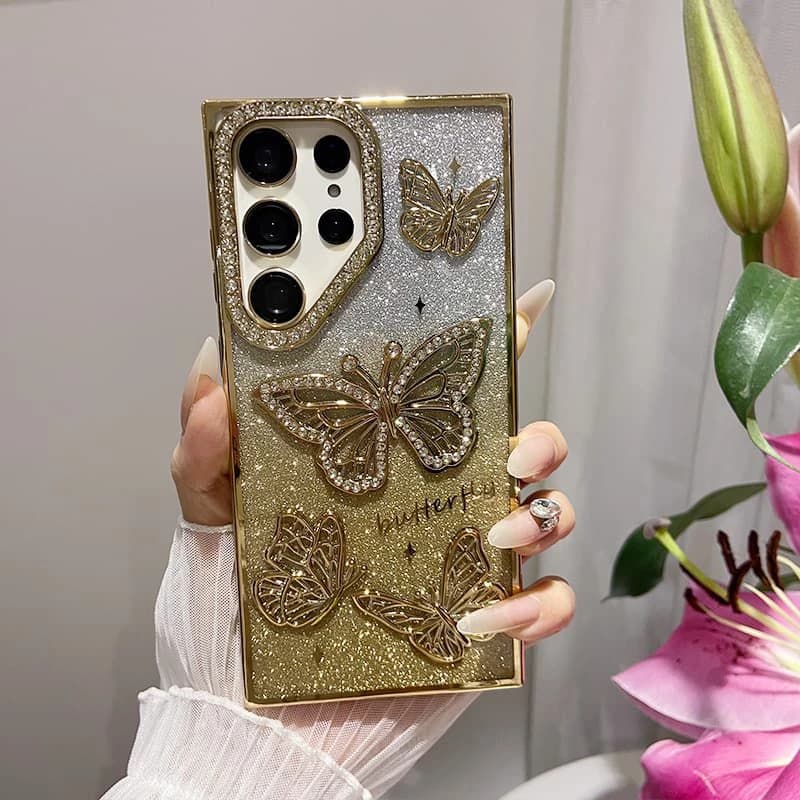 Butterfly Stone With 2in1 Glitter Case For Samsung