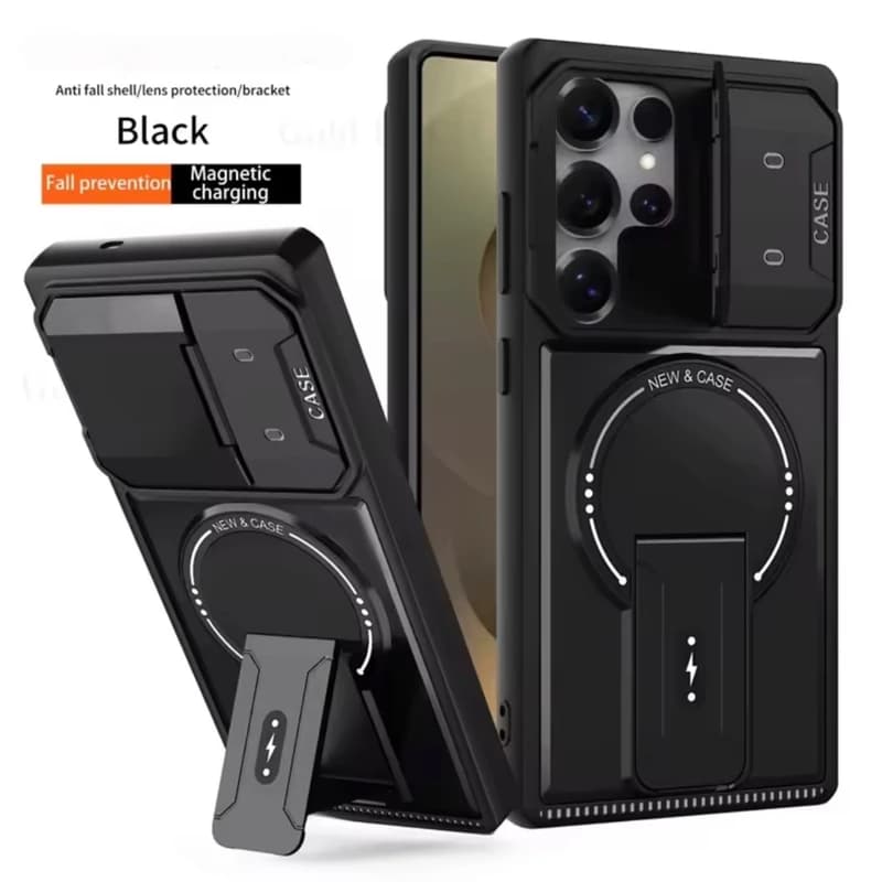 Armor Heavy Duty Protective Hybrid Case Ultra Magnetic Kickstand Flip Lens Cover For Samsung