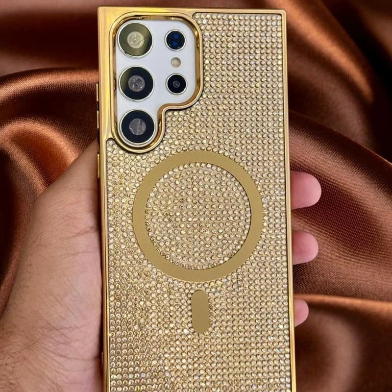 Luxurious Shiny Glitter Rheinstone Plated TPU Magnetic Phone Case For Samsung
