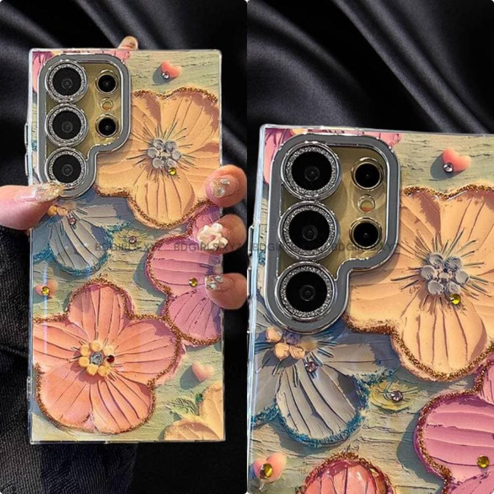 Oil Painting Flower With Glitter Phone Case For Samsung