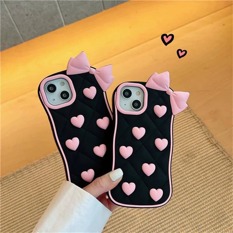 Black Love Bow 3D Phone Case for iPhone