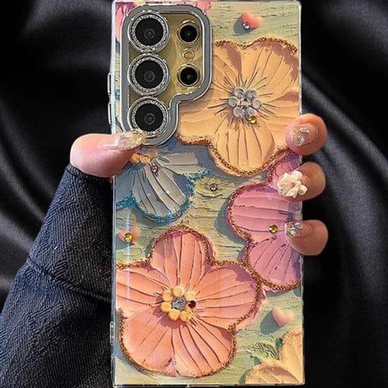Oil Painting Flower With Glitter Phone Case For Samsung