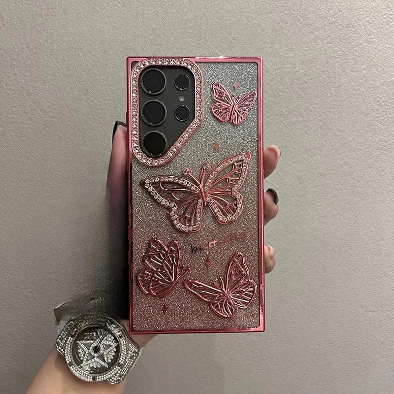 Butterfly Stone With 2in1 Glitter Case For Samsung