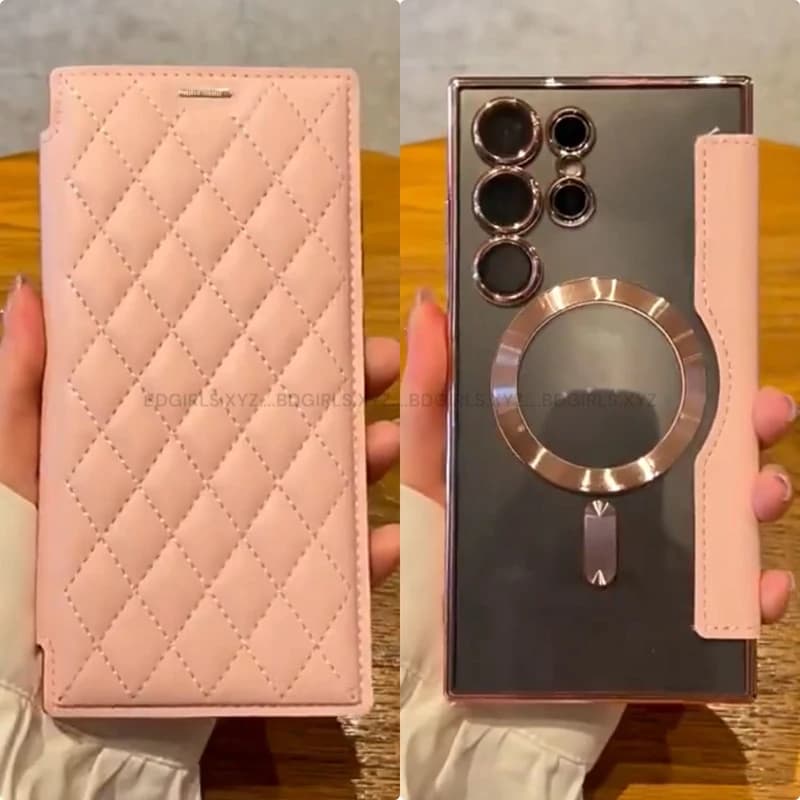 Leather Flip Magnatic Case With Camera Protector For Samsung
